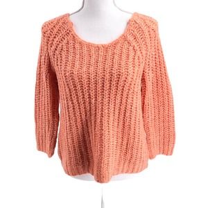 Anthropologie Knitted & Knotted Size Medium Sequined Open Knit Peach Sweater